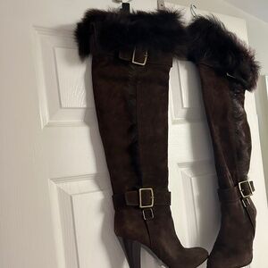 Coach Chestnut Sherling/ Suede Boots